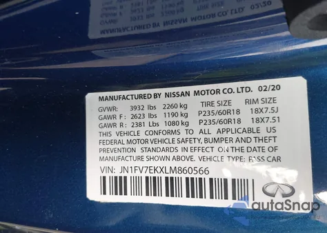 2020 Infiniti Q60 Red Sport 400 z USA, uszkodzony, nr VIN JN1FV7EKXLM860566